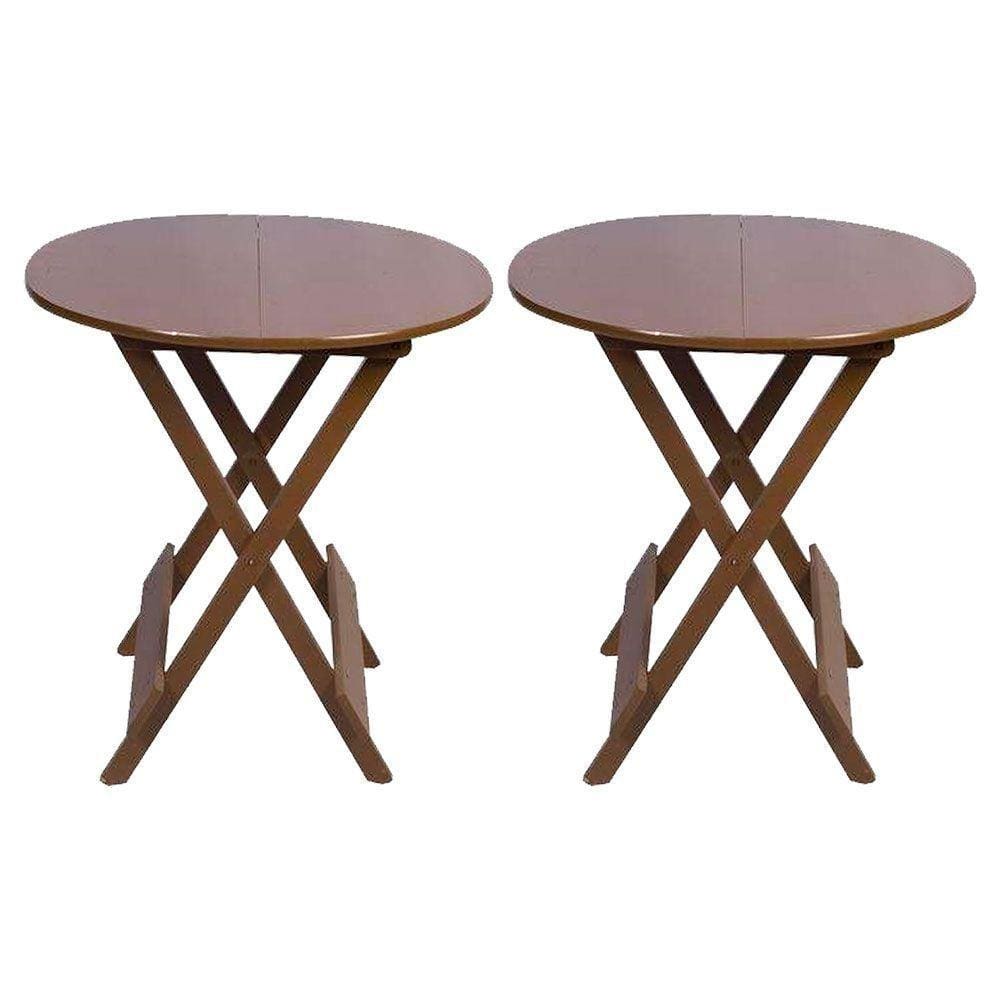 Kit 2 Mesas Redondas Dobráveis Em Madeira Maciça 70X70 Imbuia Ideal Para Bares E Restaurantes