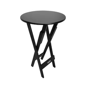 Mesa Bistrô Dobrável De Madeira Redonda Preta - Cor: Preto