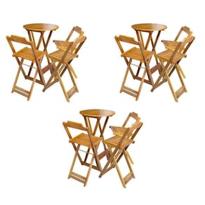 Kit 3 Conjuntos De Mesa Bistrô Dobraveis Em Madeira Padrão Com 3 Banquetas Altas - Mel - Marrom