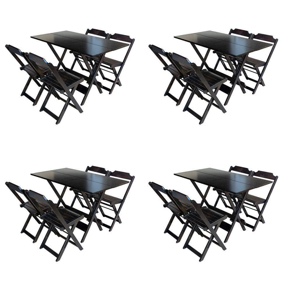 Kit 4 Conjuntos De Mesa Com 4 Cadeiras De Madeira Dobravel 120X70 Tabaco - Marrom