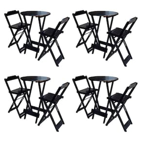 Kit 4 Jogos De Mesa Bistrô De Madeira Com 2 Cadeiras Dobravel Tabaco - Marrom