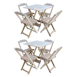 Kit 2 Conjuntos De Mesa Com 4 Cadeiras De Madeira Dobravel 70X70 Sem Pintura/Crua - Marrom