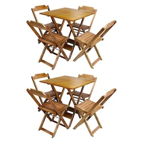 Kit 2 Conjuntos De Mesa Dobrável 70X70 Em Madeira Padrão Com 4 Cadeiras - Mel - Marrom
