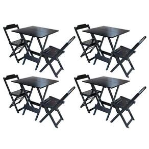 Kit 4 Conjuntos De Mesa Dobravel Com 2 Cadeiras De Madeira 70X70 - Pret - Preto