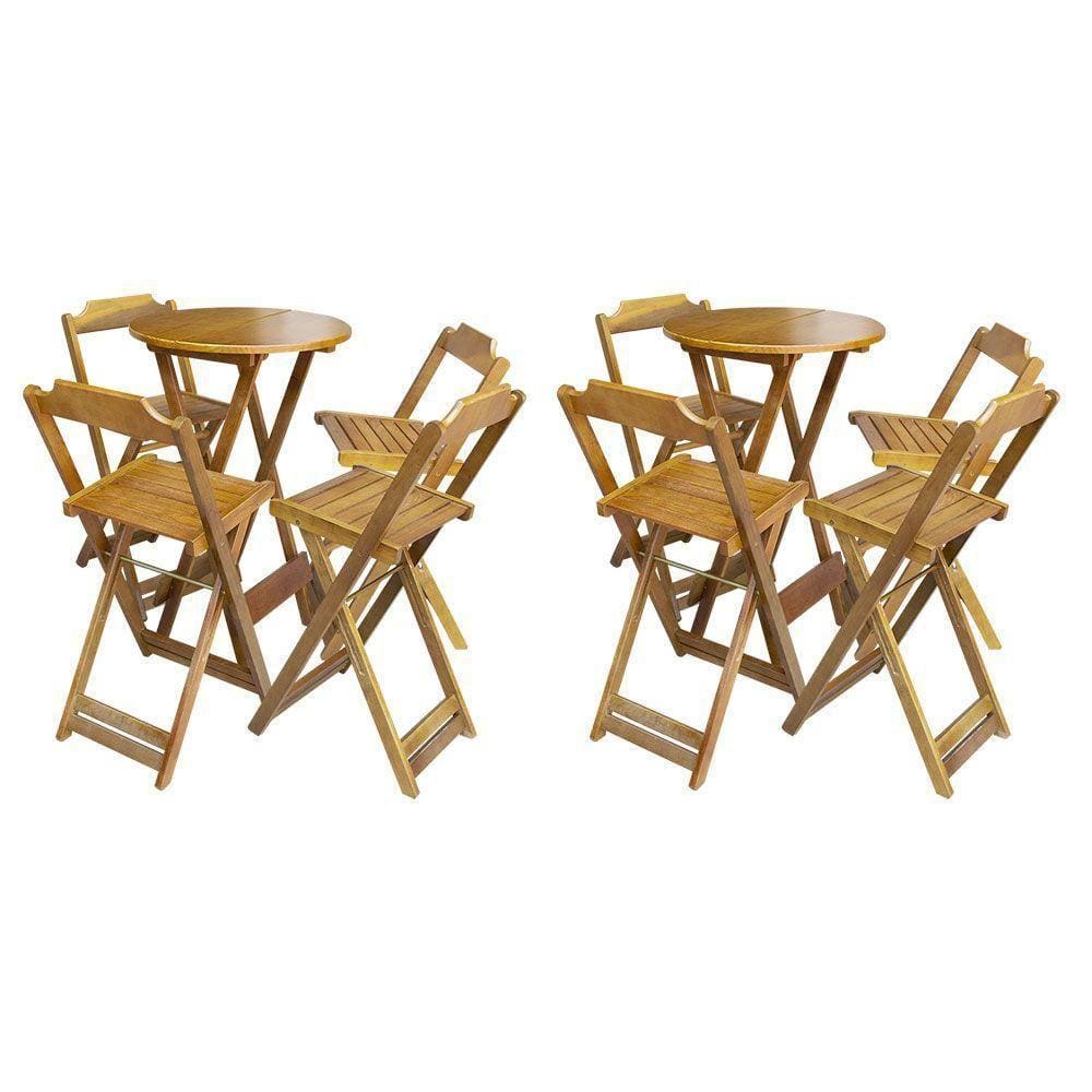 Kit 2 Jogos De Mesa Bistrô De Madeira Com 4 Cadeiras Dobravel Mel - Amarelo