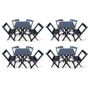 Kit 4 Conjunto Com Jogo De Mesa 60x60 Com 4 Cadeiras Dobráveis - Preto - Cor: Preto