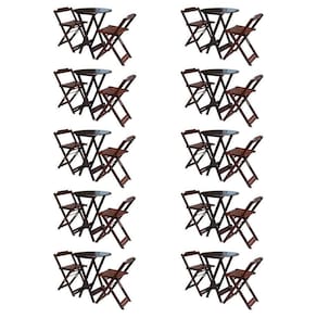 Kit 10 Jogos De Mesa Bistrô De Madeira Com 2 Cadeiras Dobravel Imbuia - Marrom