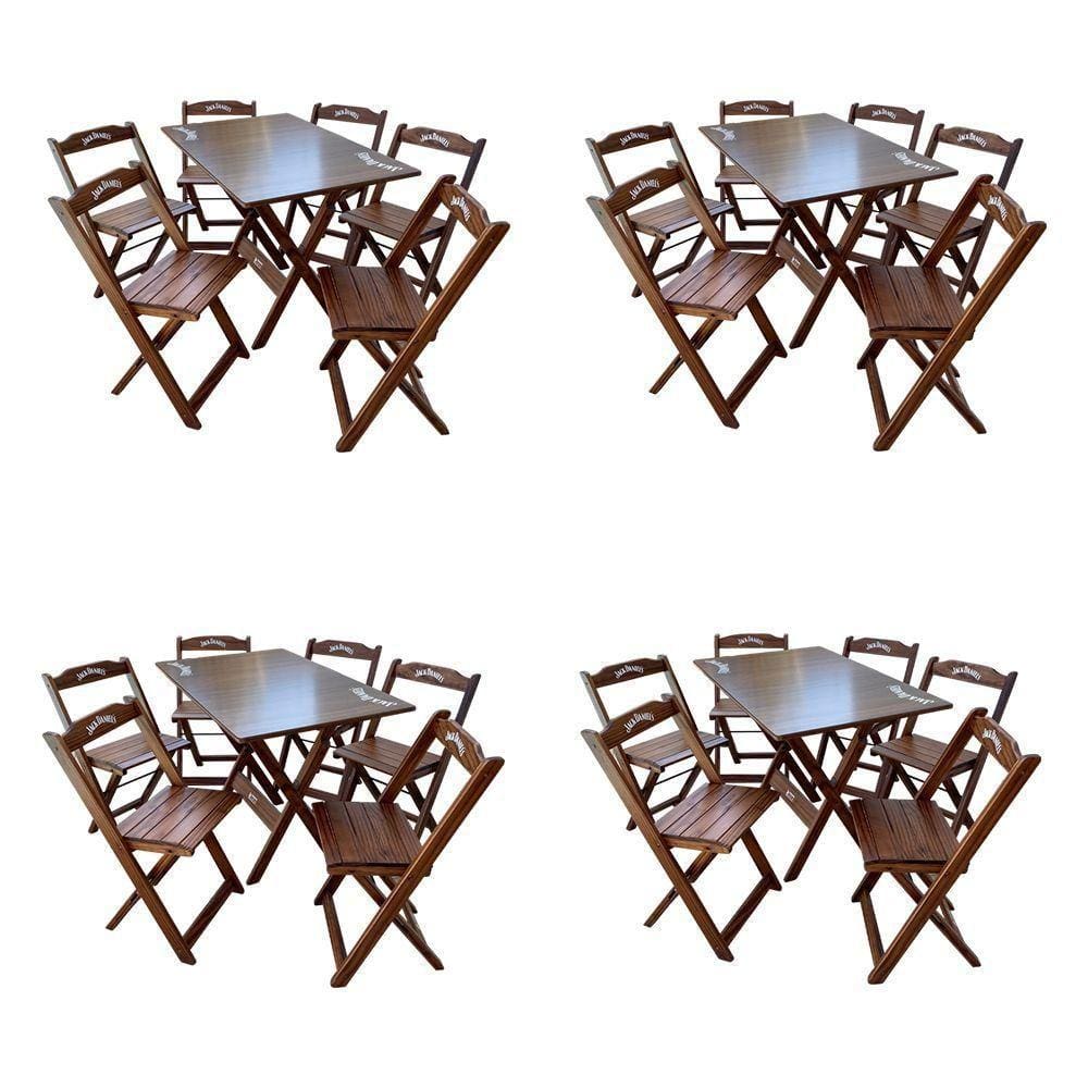 Kit 4 Conjuntos Mesa Dobrável Madeira 110x70 Com 6 Cadeiras Personalizada Jack Imbuia - Cor: Marrom
