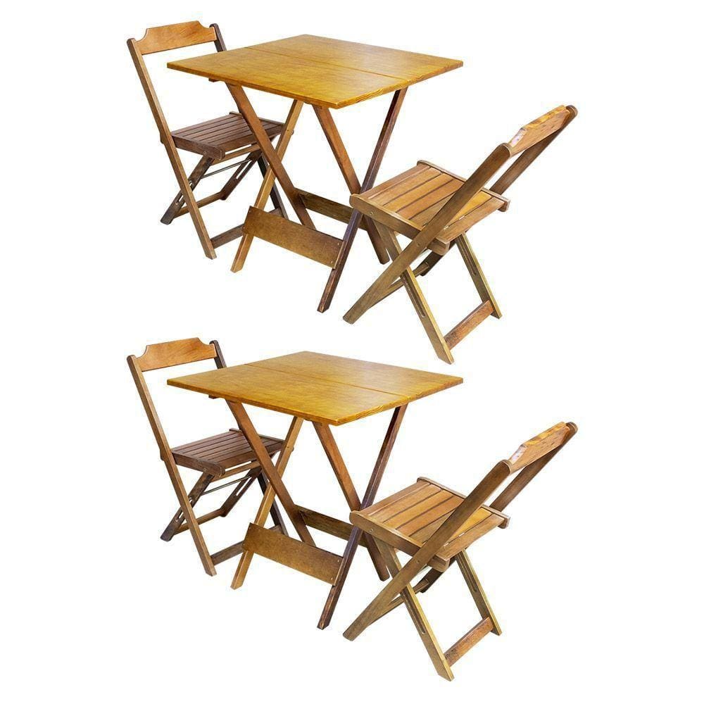 Kit 2 Conjuntos De Mesa Dobravel Com 2 Cadeiras De Madeira 70X70 - Mel - Amarelo