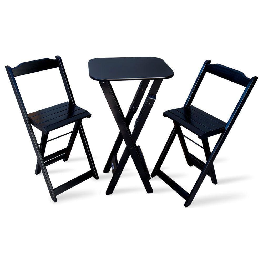 Jogo De Mesa Bistro Com 2 Cadeiras Dobravel Para Bar E Restaurante- Preto - Cor: Preto