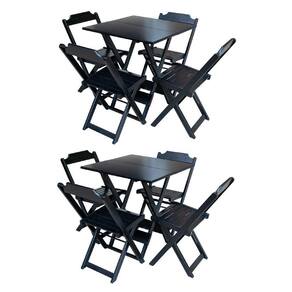Kit 2 Jogos De Mesa Com 4 Cadeiras De Madeira Dobravel 60X60 - Preto - Preto
