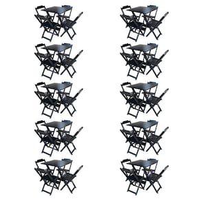 Kit 10 Jogos De Mesa Com 4 Cadeiras De Madeira Dobravel 70X70 Móveis Guara - Preto