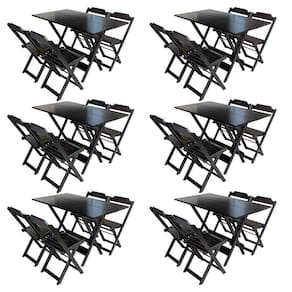 Kit 6 Conjuntos De Mesa Com 4 Cadeiras De Madeira Dobravel 120X70 Tabaco - Marrom