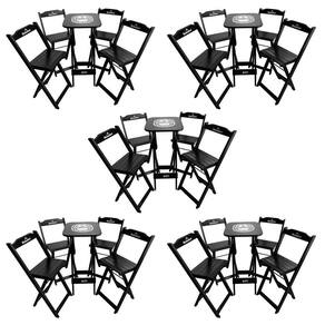 Kit 5 Conjuntos Bistrô Mesa Com 4 Banquetas Dobráveis De Madeira Personalizada Hei - Preta