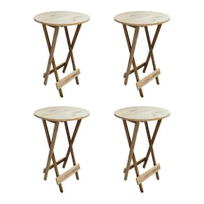 Kit 4 Mesas Bistrô Dobrável Em Madeira Padrão - Sem Pintura / Crua - Marrom