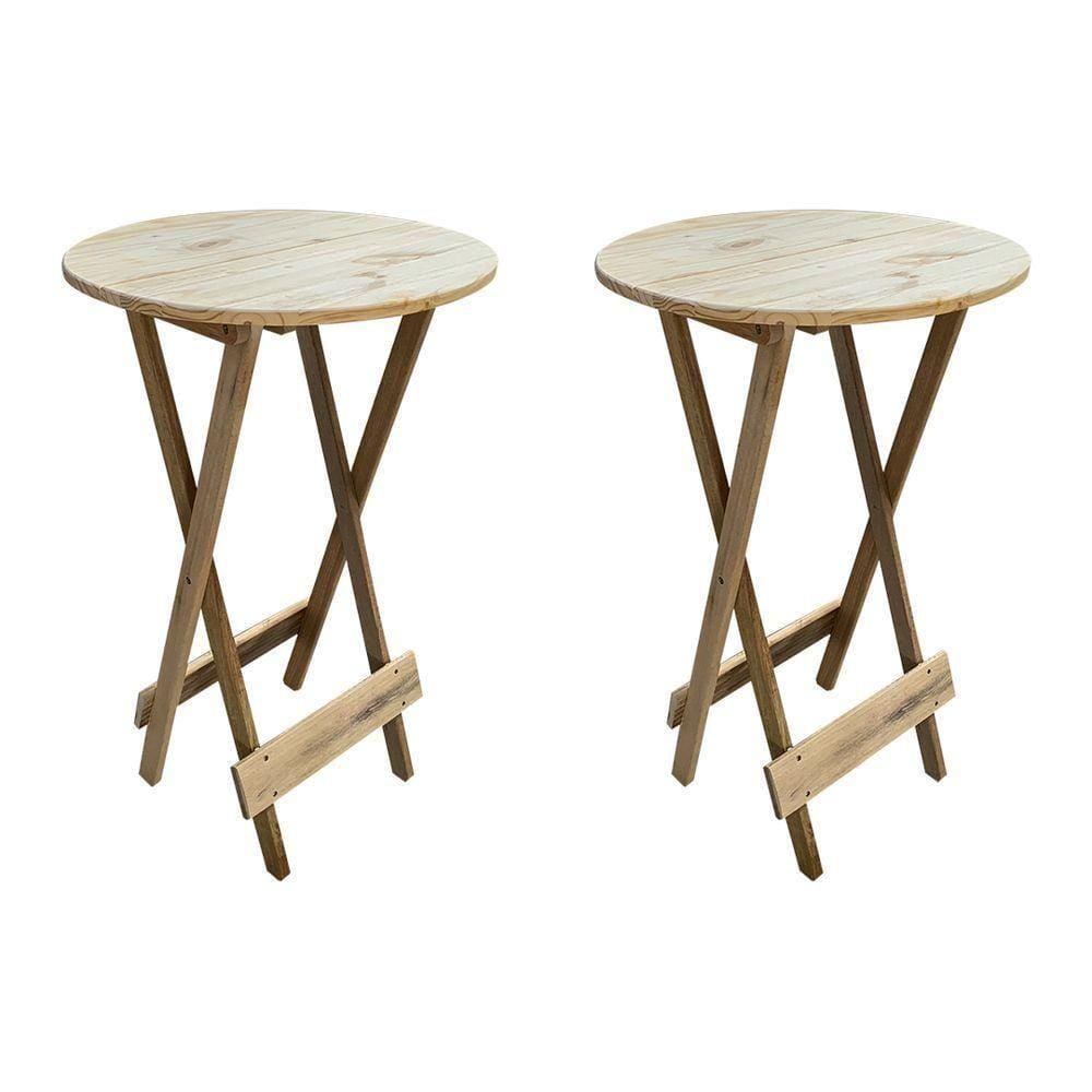 Kit 2 Mesas Bistrô De Madeira Dobrável Para Restaurante - Sem Pintura / Crua