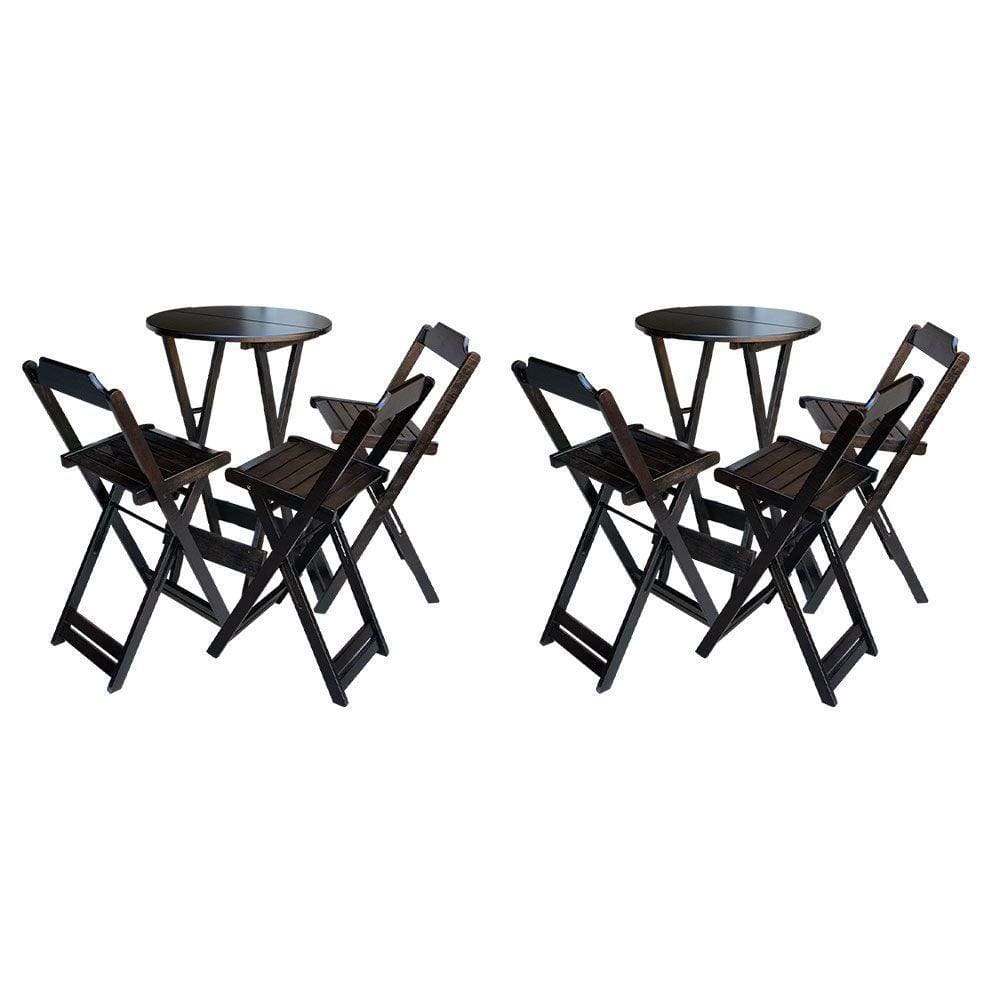 Kit 2 Jogos De Mesa Bistrô De Madeira Dobrável Com 3 Banquetas - Tabaco