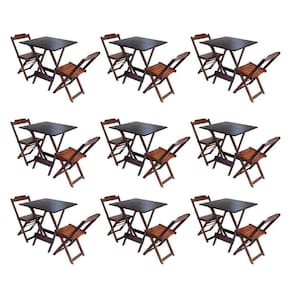 Kit 9 Jogos De Mesa Dobravel Com 2 Cadeiras De Madeira 70X70 Para Restaurante E Bar - Imbuia