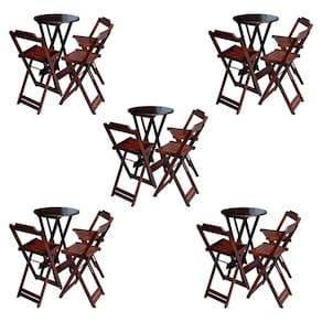 Kit 5 Jogos De Mesa Bistrô De Madeira Dobrável Com 3 Banquetas - Imbuia