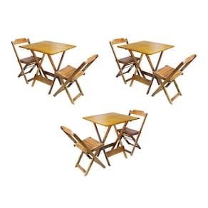 Kit 3 Conjuntos De Mesa Dobravel Com 2 Cadeiras De Madeira 70X70 Para Restaurante E Bar - Mel