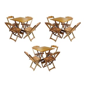 Kit 3 Jogos De Mesa Dobravel Com 4 Cadeiras De Madeira 70X70 Para Restaurante E Bar - Mel
