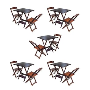 Kit 5 Jogos De Mesa Dobravel Com 2 Cadeiras De Madeira 70X70 Para Restaurante E Bar - Imbuia