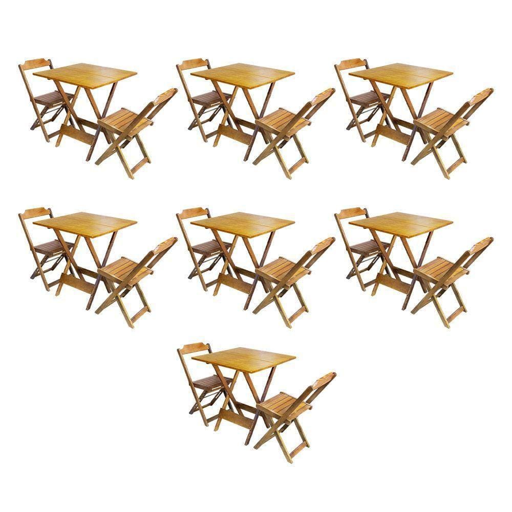 Kit 7 Conjuntos De Mesa Dobravel Com 2 Cadeiras De Madeira 70X70 Para Restaurante E Bar - Mel