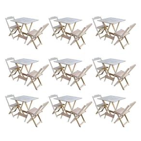 Kit 9 Conjuntos De Mesa Dobravel Com 2 Cadeiras De Madeira 70X70 Para Restaurante E Bar - Sem Pintur