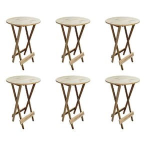 Kit 6 Mesas Bistrô De Madeira Dobrável Para Bar - Sem Pintura / Crua