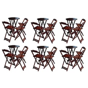 Kit 6 Jogos De Mesa Bistrô De Madeira Dobrável Com 3 Banquetas - Imbuia