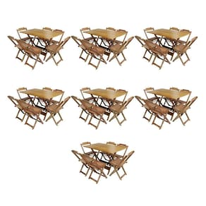 Kit 7 Conjuntos De Mesa Dobravel Com 6 Cadeiras De Madeira 120X70 Para Restaurante E Bar - Mel