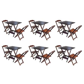 Kit 6 Jogos De Mesa Dobravel Com 2 Cadeiras De Madeira 70X70 - Imbuia - Marrom
