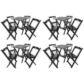 Kit 4 Conjuntos Mesa Dobrável Madeira 70x70 Com 4 Cadeiras Personalizada Hei Preta - Cor: Preto