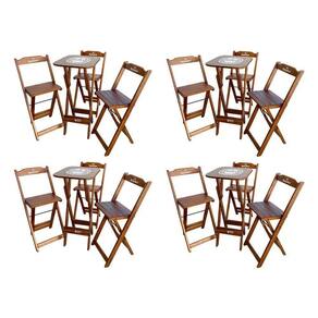 Kit 4 Conjuntos Bistrô Mesa Com 3 Banquetas Dobráveis De Madeira Personalizada Hei - Imbuia Marrom