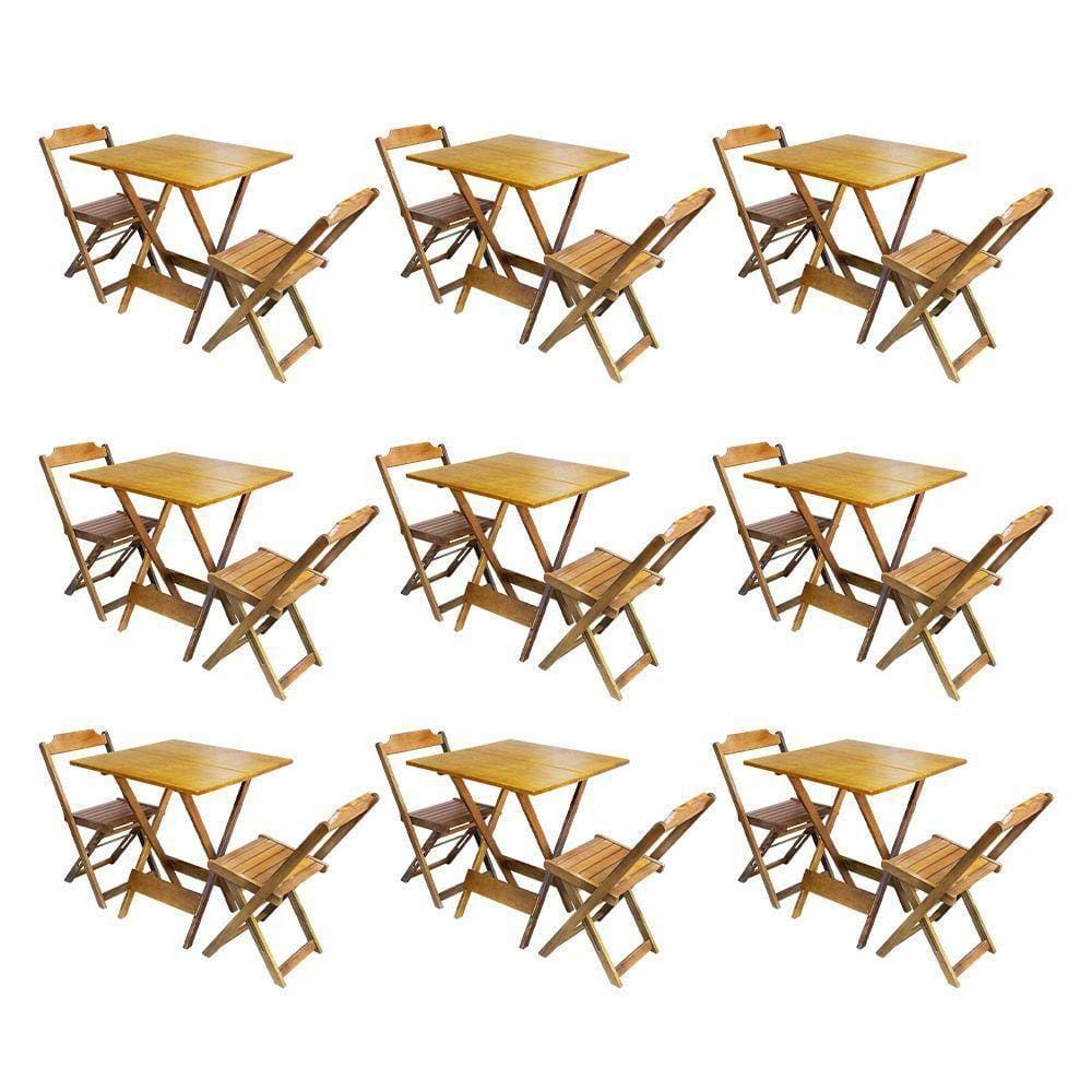 Kit 9 Jogos De Mesa Dobravel Com 2 Cadeiras De Madeira 70X70 Para Restaurante E Bar - Mel