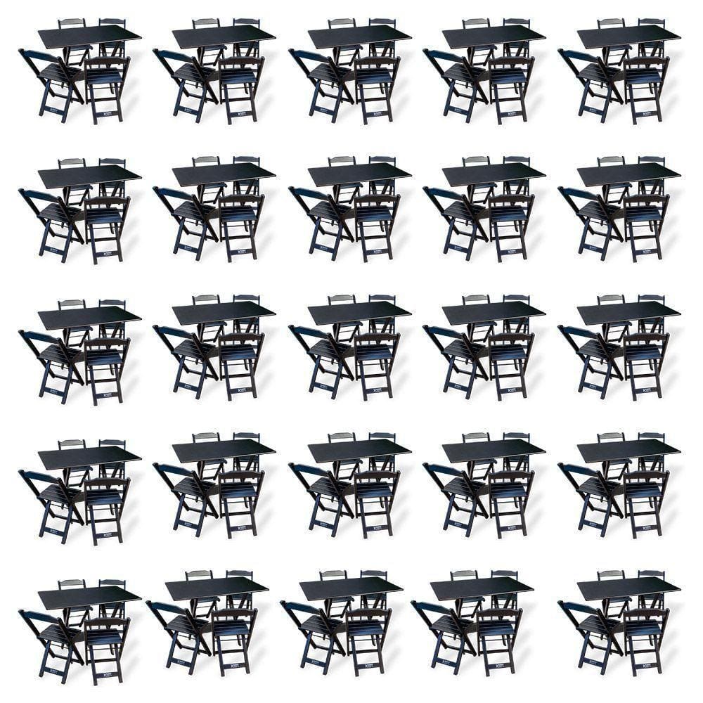Kit De 20 Conjuntos De Mesa Dobrável 70x110 Com 4 Cadeiras Preto - Cor: Preto
