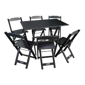 Jogo Dobrável Para Bar E Restaurante 70x110cm Com 6 Cadeiras Preta - Cor: Preto