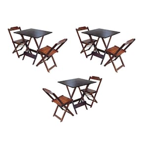 Kit 3 Jogos De Mesa Dobravel Com 2 Cadeiras De Madeira 70X70 Para Restaurante E Bar - Imbuia