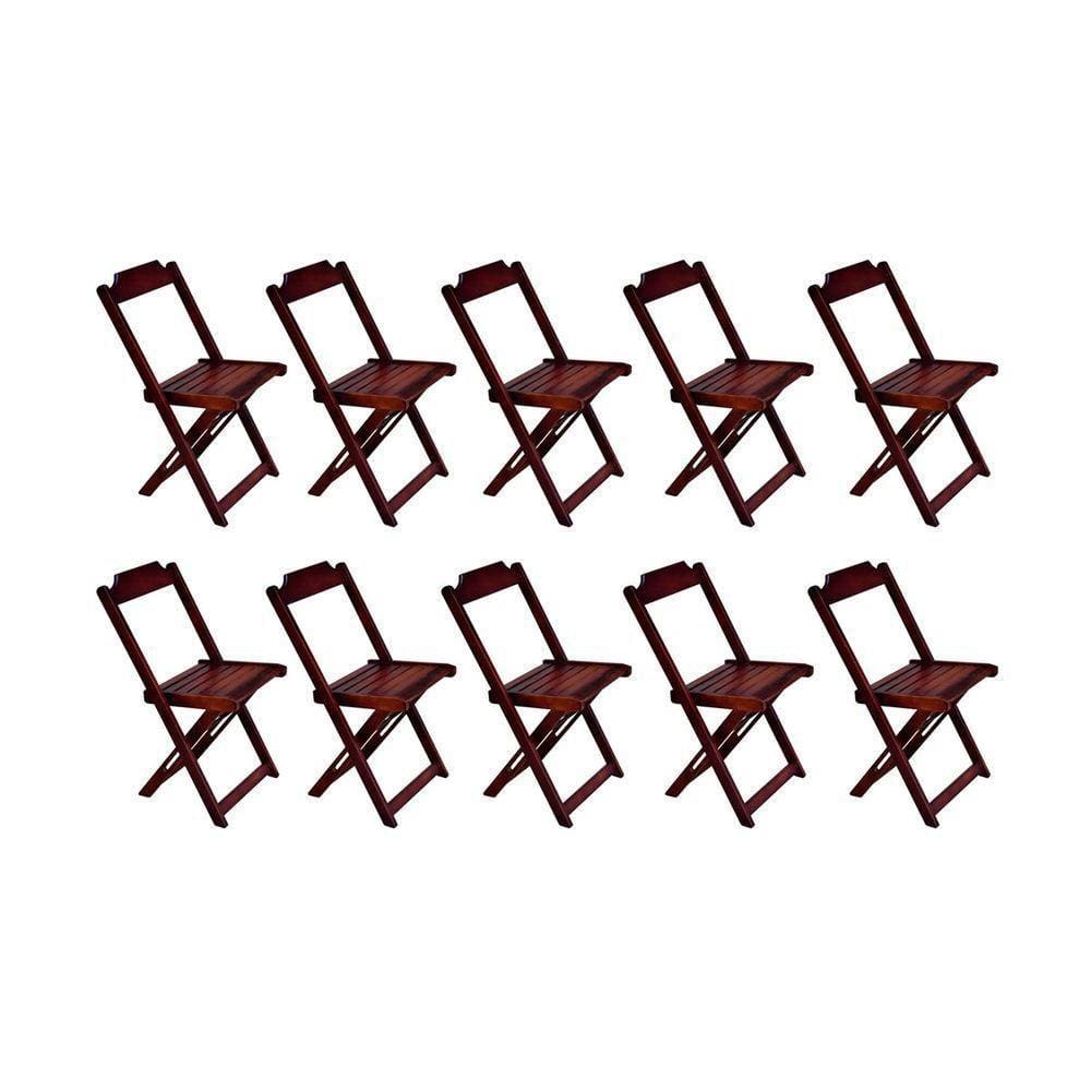 Kit 10 Cadeiras De Madeira Dobravel Imbuia - Marrom