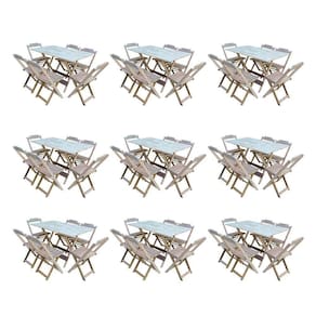 Kit 9 Conjuntos De Mesa Dobravel Com 6 Cadeiras De Madeira 120X70 Para Restaurante E Bar- Sem Pintur