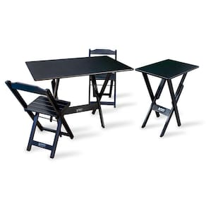 Jogo De Mesa Dobrável 1,10x70 Com 2 Cadeiras + Mesa Aparador Bar Restaurante - Preto - Cor: Preto
