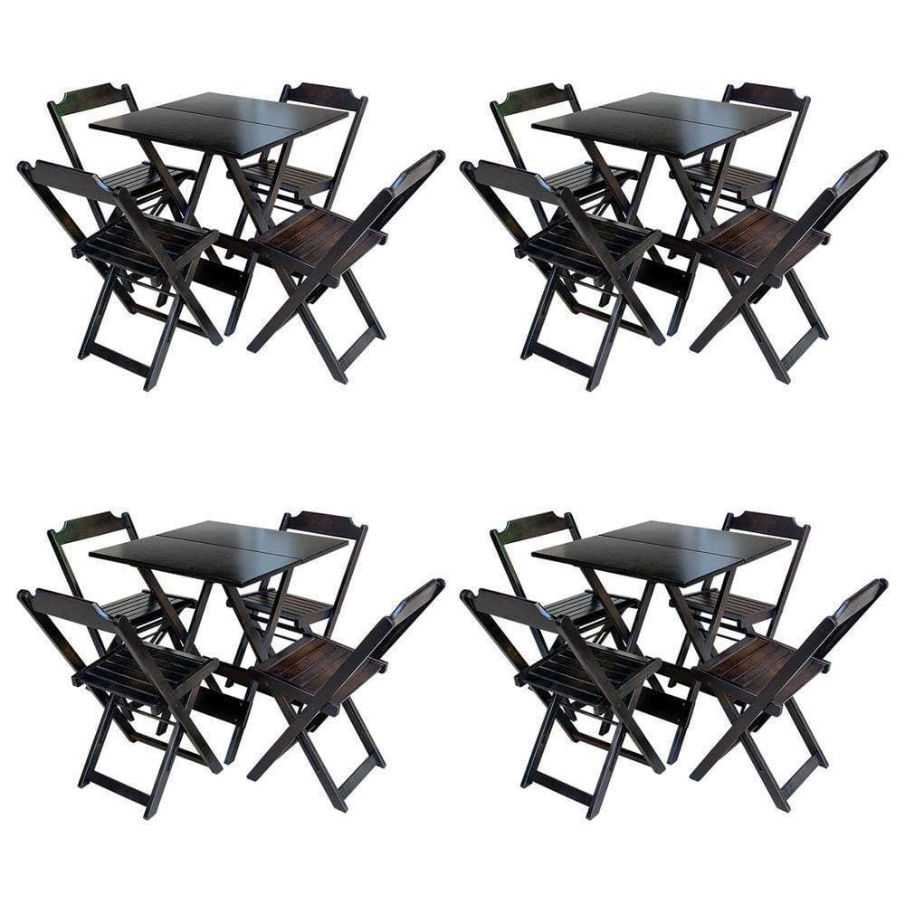 Kit 4 Jogos De Mesa Com 4 Cadeiras De Madeira Dobravel 70X70 - Tabaco - Marrom