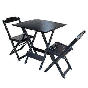Conjunto De Mesa Dobravel Com 2 Cadeiras De Madeira 70X70 Pratica - Preto - Marrom