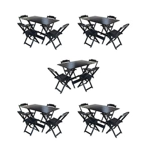 Kit 5 Conjuntos De Mesa Dobravel Com 4 Cadeiras De Madeira 120X70 Para Restaurante E Bar - Preto