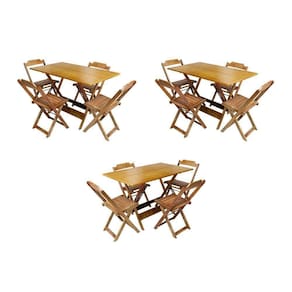 Kit 3 Jogos De Mesa Dobravel Com 4 Cadeiras De Madeira 120X70 Para Restaurante E Bar - Mel
