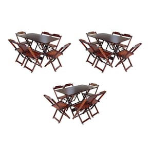 Kit 3 Conjuntos De Mesa Dobravel Com 6 Cadeiras De Madeira 120X70 Para Restaurante E Bar - Imbuia