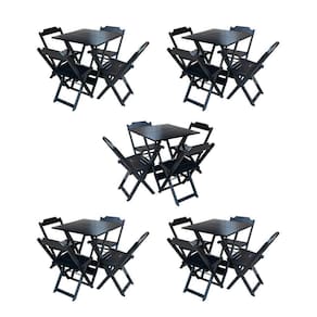 Kit 5 Conjuntos De Mesa Dobravel Com 4 Cadeiras De Madeira 70X70 Para Restaurante E Bar - Preto