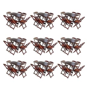 Kit 9 Jogos De Mesa Dobravel Com 6 Cadeiras De Madeira 120X70 Para Restaurante E Bar - Imbuia
