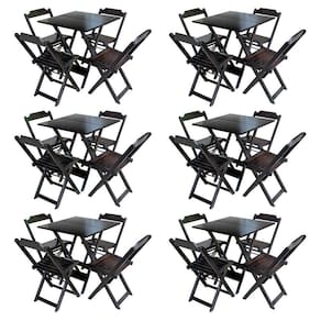 Kit 6 Jogos De Mesa Com 4 Cadeiras De Madeira Dobravel 70X70 - Tabaco - Marrom