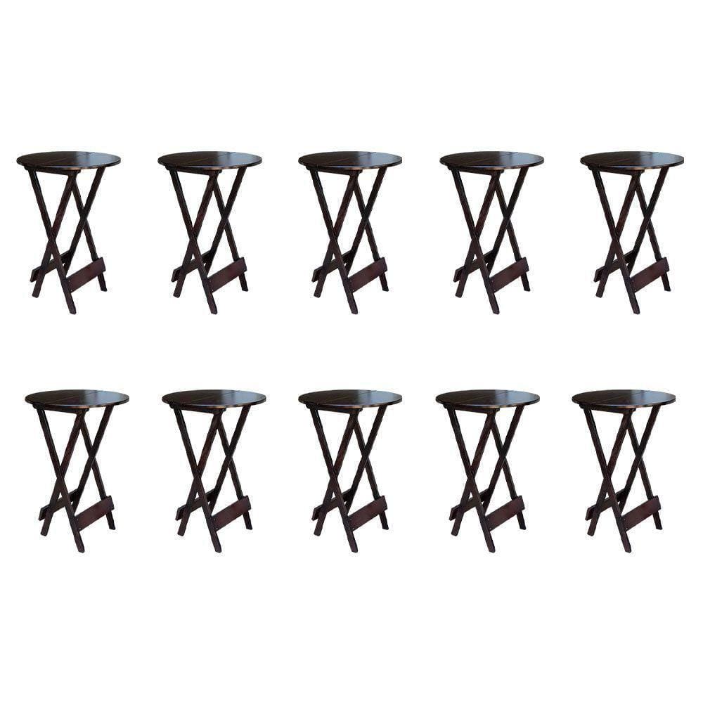 Kit 10 Mesas De Madeira Bistrô Dobravel Imbuia - Marrom